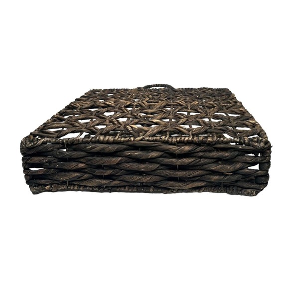 Brown Aged Look Woven Wicker Magazine Towel Storage Holder with Handles - Picture 9 of 9
